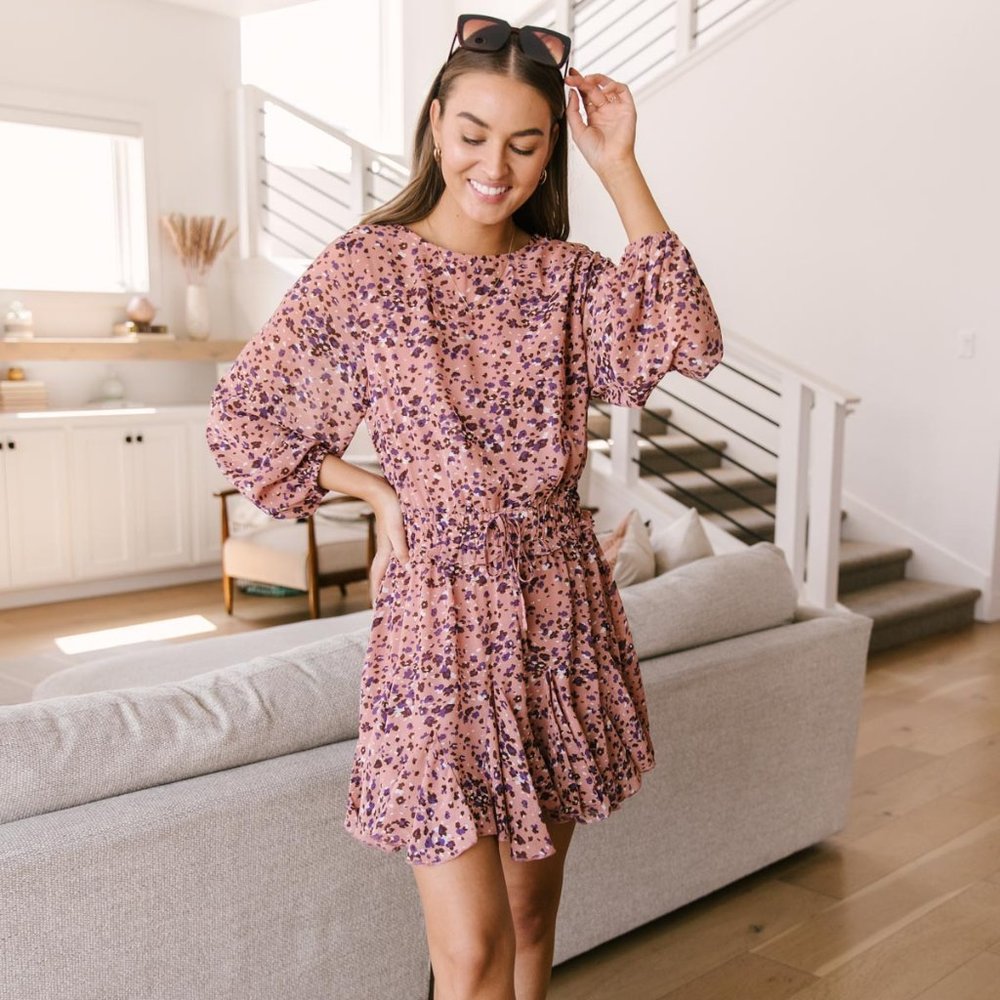 Fancy Me Floral Dress In Mauve